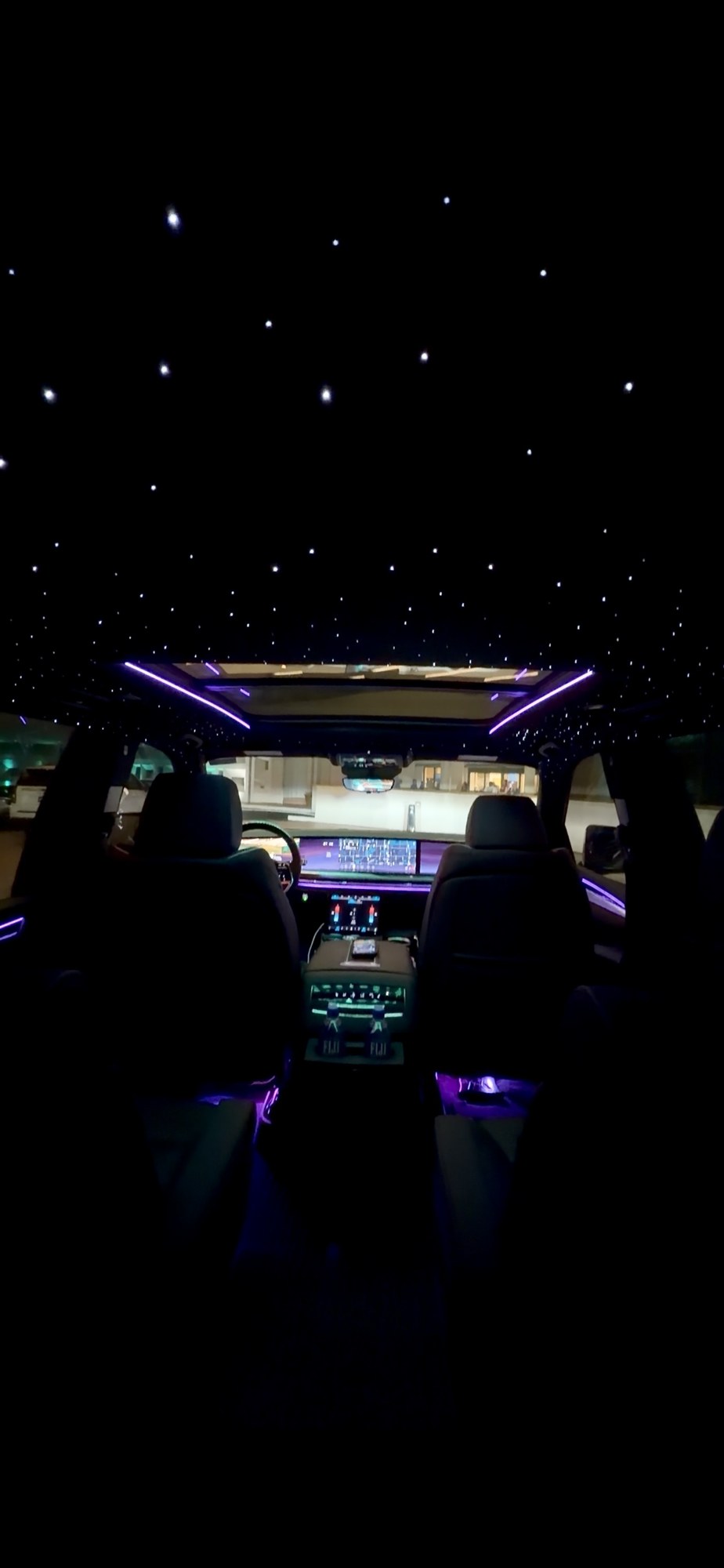 Escalade interior with starlight ceiling and ambient lighting