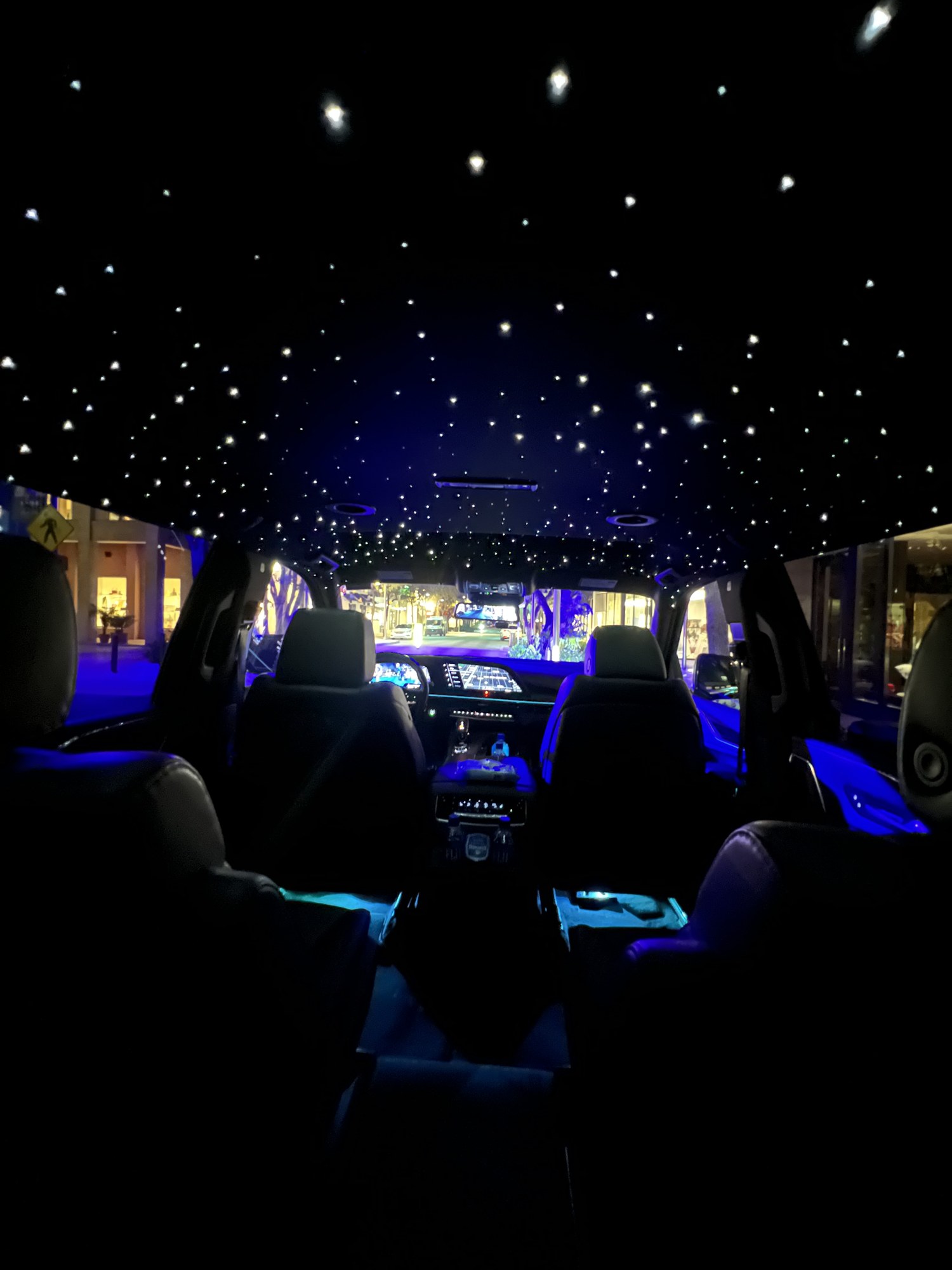 Cadillac Escalade interior with illuminated starlight ceiling